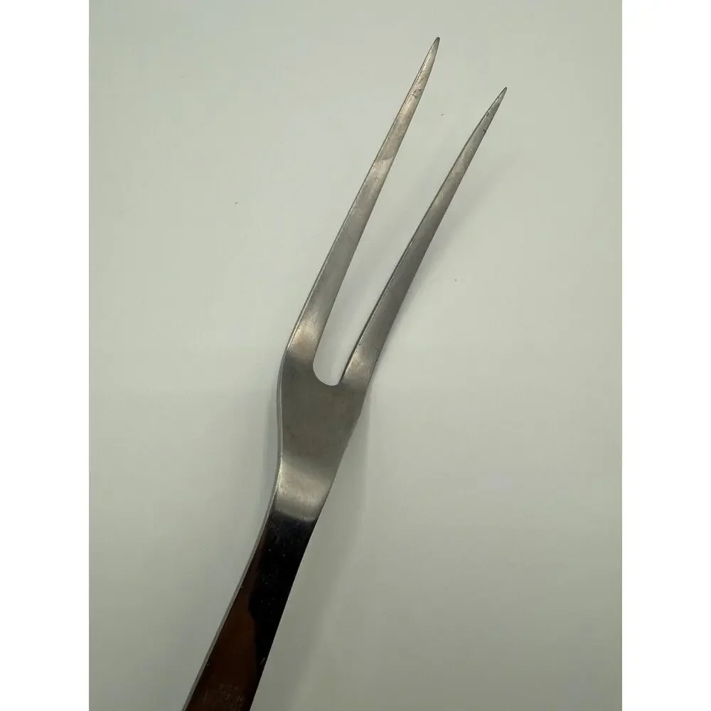 Vintage 1950s Flint Stainless Vanadium USA Carving Fork Black Handle 11.75